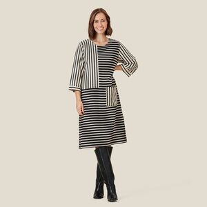 Masai Copenhagen Nydimi Jersey Midi Dress Black Cream Striped Size Large